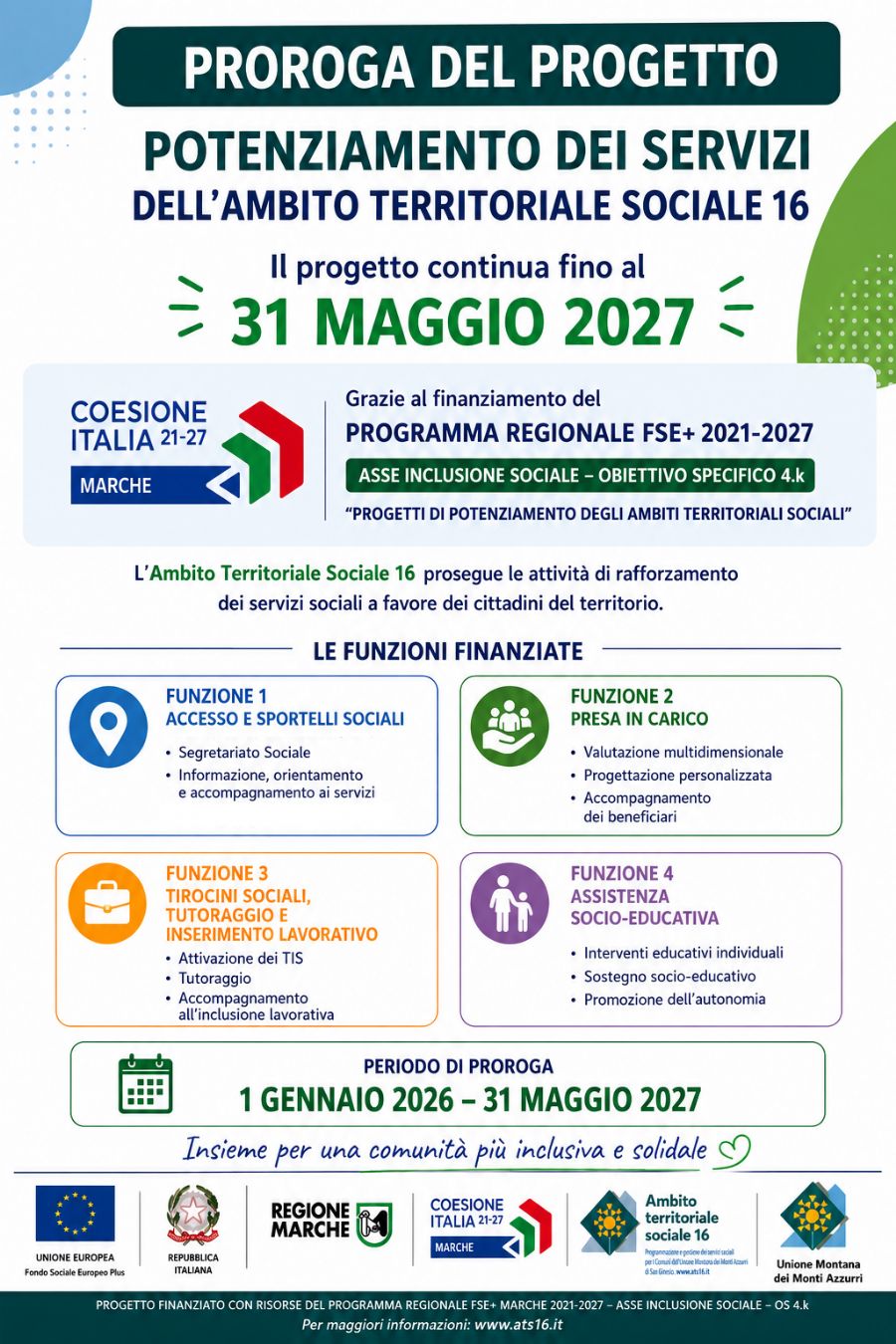 PROROGA PR MARCHE FSE+ 2021-2027 Obiettivo Specifico 4.k PROROGA PR MARCHE FSE+ 2021-2027 Obiettivo Specifico 4.k